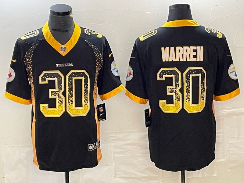 Men Pittsburgh Steelers #30 Warren Black Nike Drift Fashion Color Rush Limited NFL Jersey